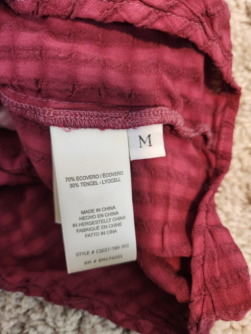 Cloth & Stone Classic Button Up Shirt In Merlot Harvest Size Medium - Picture 6 of 8